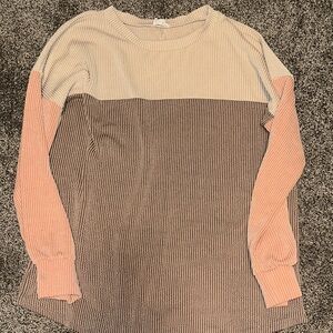 Lovely Melody Ribbed Long Sleeve Top - Cream, Brown, Pink